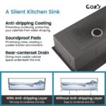 Stainless Steel Kitchen Sink, 36″x22″ Single Bowl, Overmount Handmade Sink in Brushed, with Cutting Board, Colander, Grid, SS-BR01-362208 - Image 12