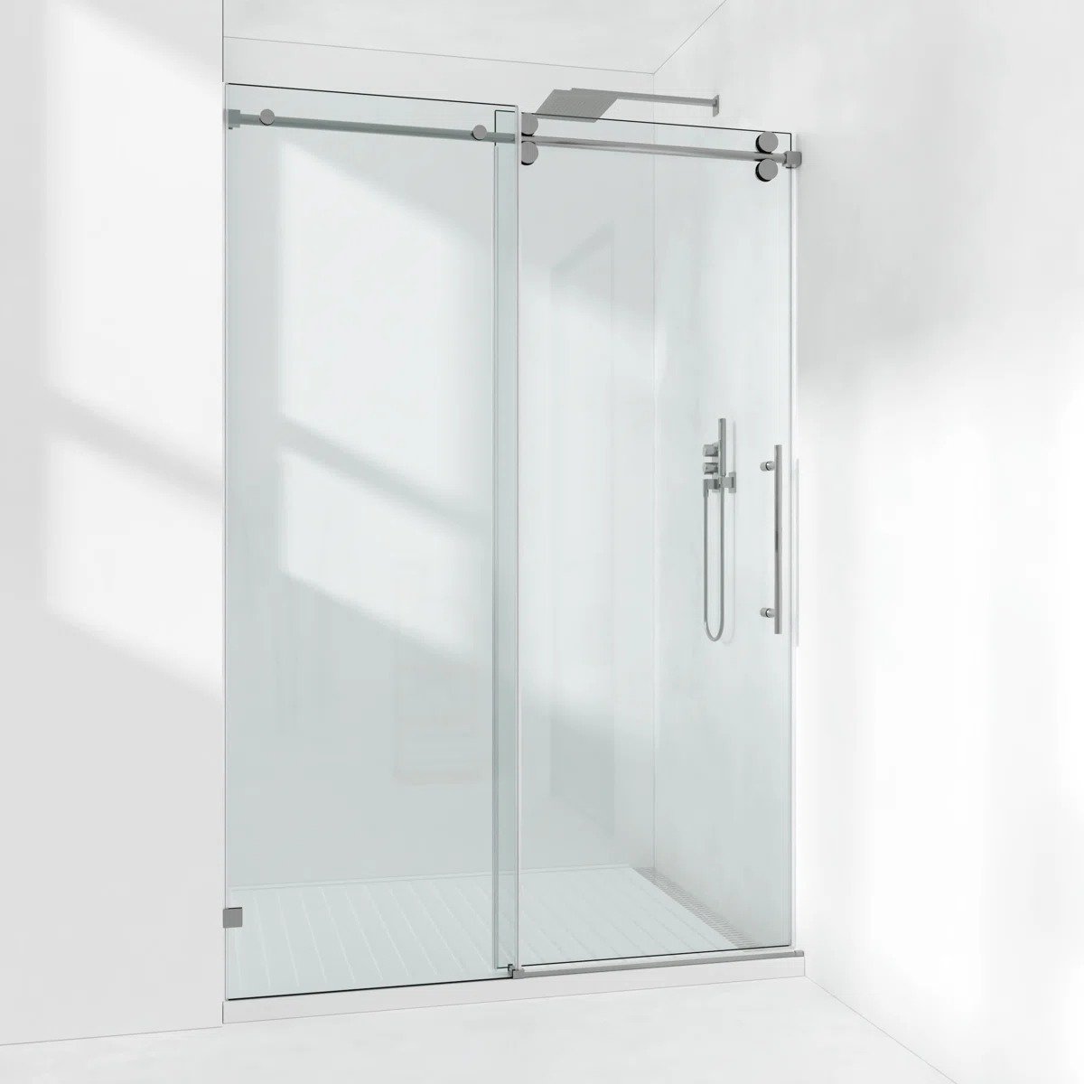 imgi_1_56-61_Wx7-1.jpg 56-61" W x 76" H Frameless Single Sliding Shower Door with 3/8" (10mm) Clear Tempered Glass, Shatter-Resistant Film - Image 1