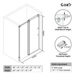 68-73" W X 76" H Frameless Single Sliding Shower Door with 3/8" (10mm) Clear Tempered Glass, Shatter-Resistant Film - Image 7